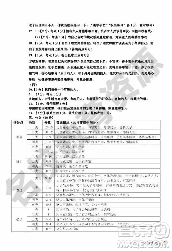 哈爾濱市香坊區(qū)2018-2019學年度九年級上期末語文試卷及答案