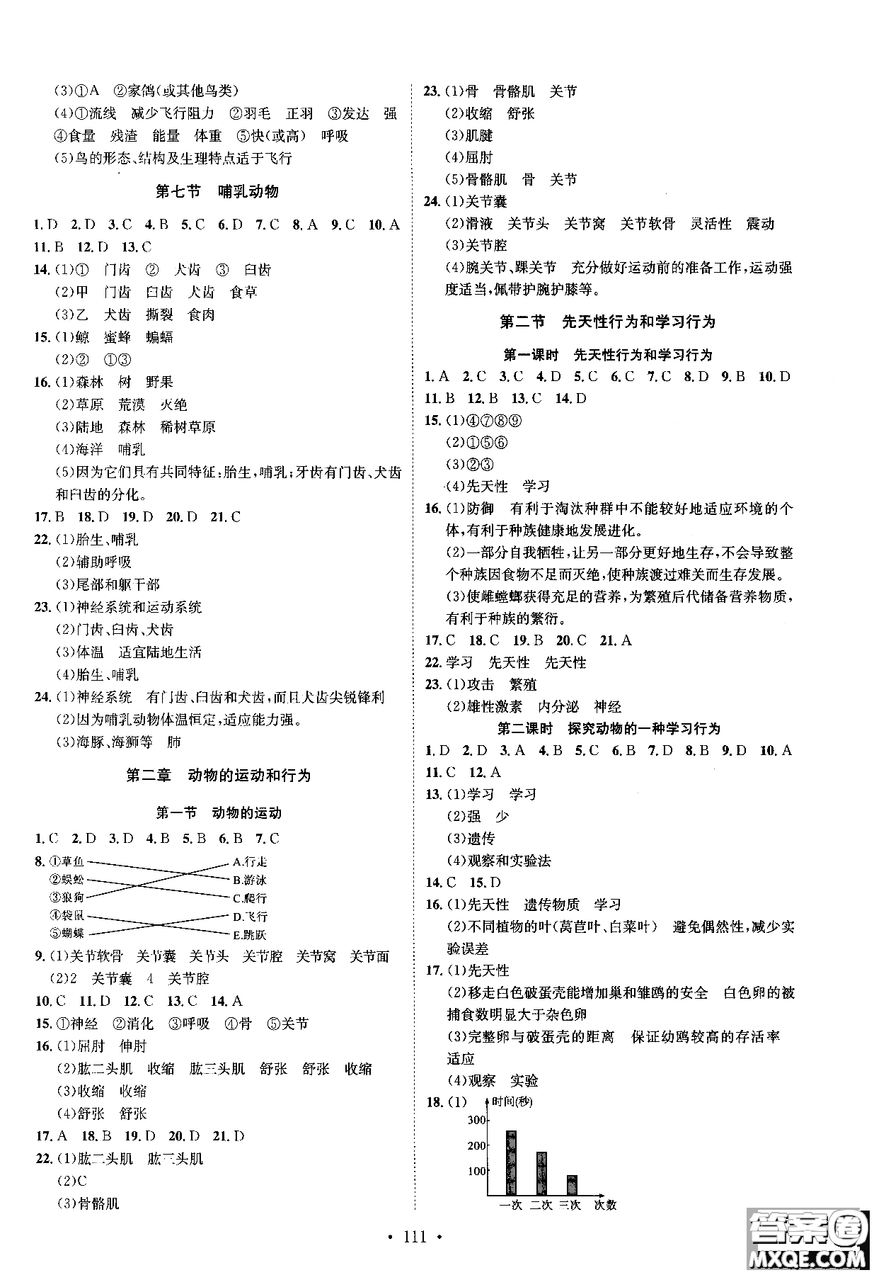 2019新版思路教練同步課時(shí)作業(yè)生物八年級(jí)上冊(cè)人教RJ版參考答案