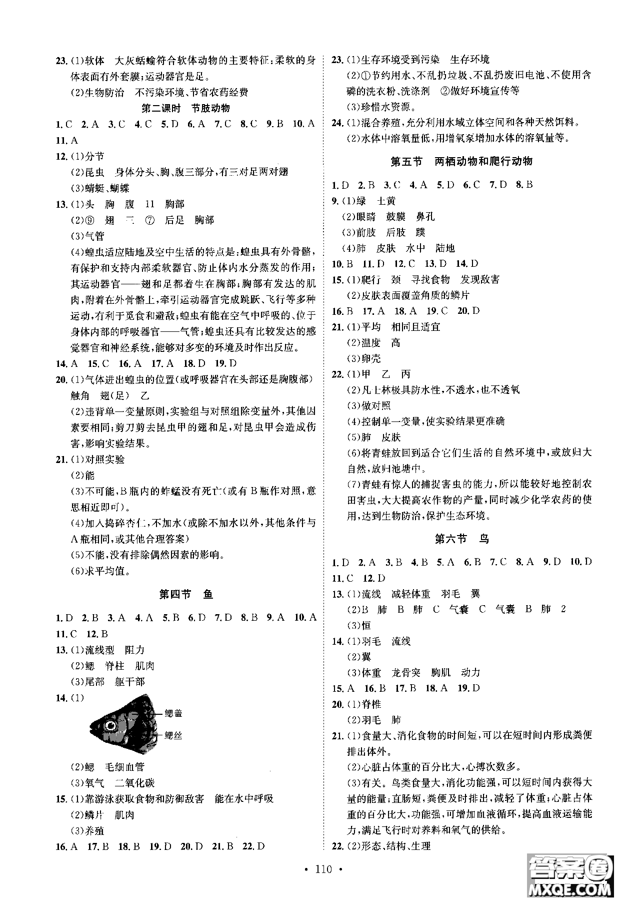 2019新版思路教練同步課時(shí)作業(yè)生物八年級(jí)上冊(cè)人教RJ版參考答案