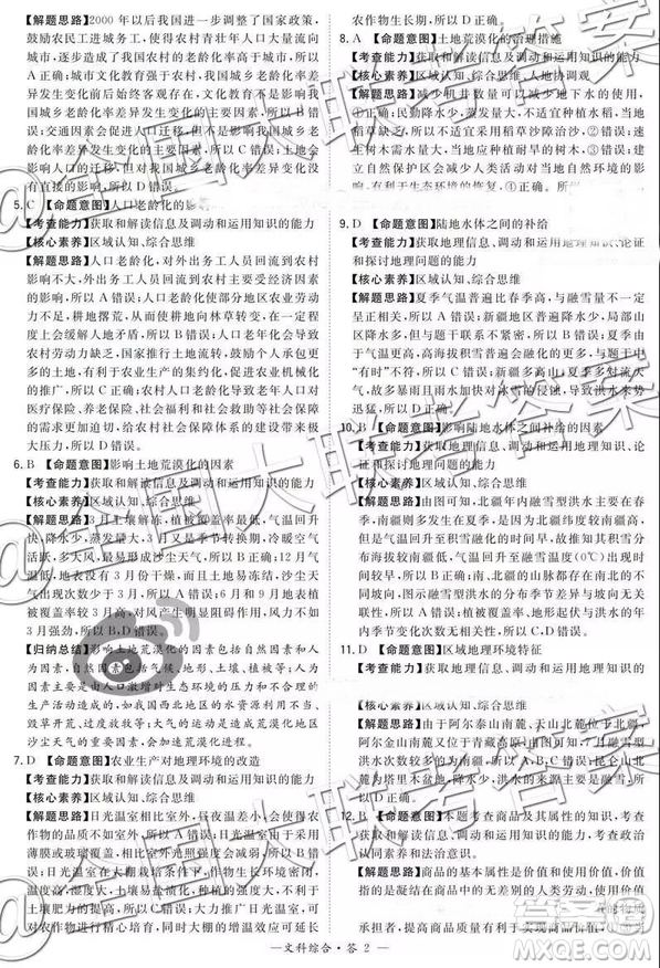超級全能生2019高考全國卷26省12月聯(lián)考甲卷乙卷文綜試題及參考答案