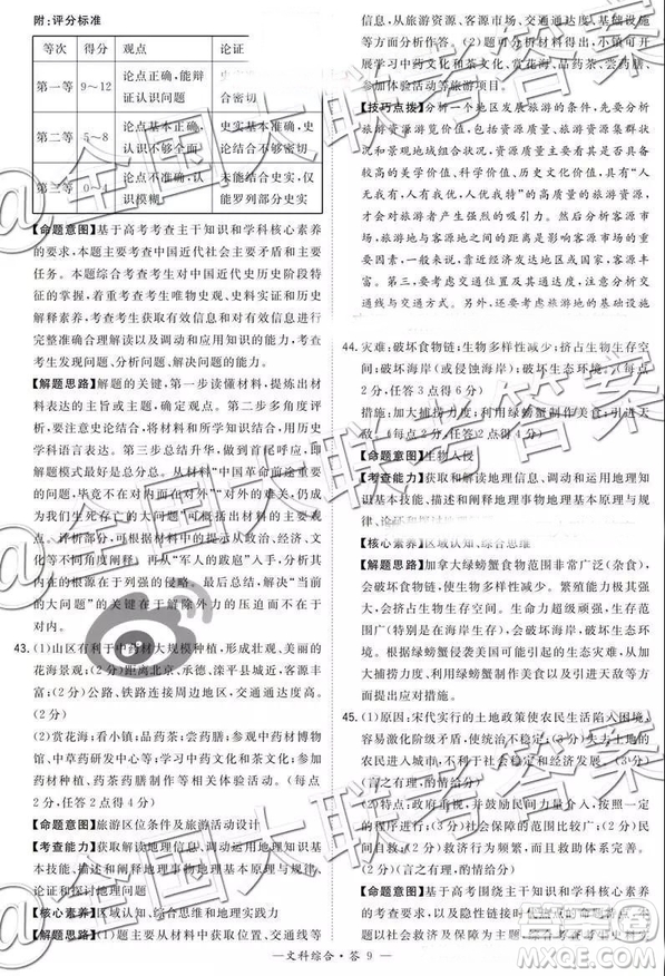 超級全能生2019高考全國卷26省12月聯(lián)考甲卷乙卷文綜試題及參考答案