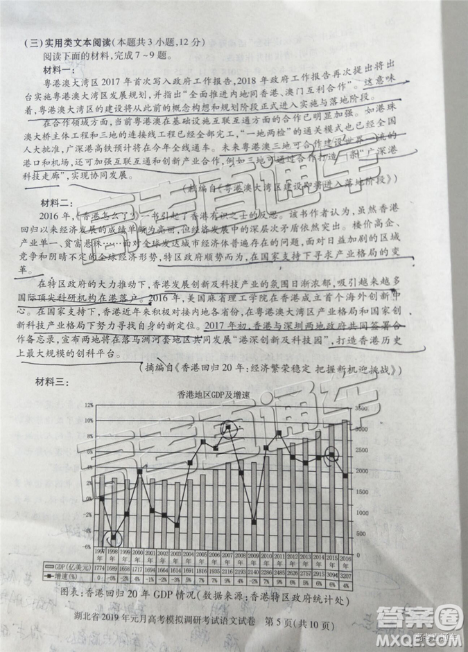 湖北省2019年元月高考模擬調(diào)研考試語(yǔ)文試卷及答案解析