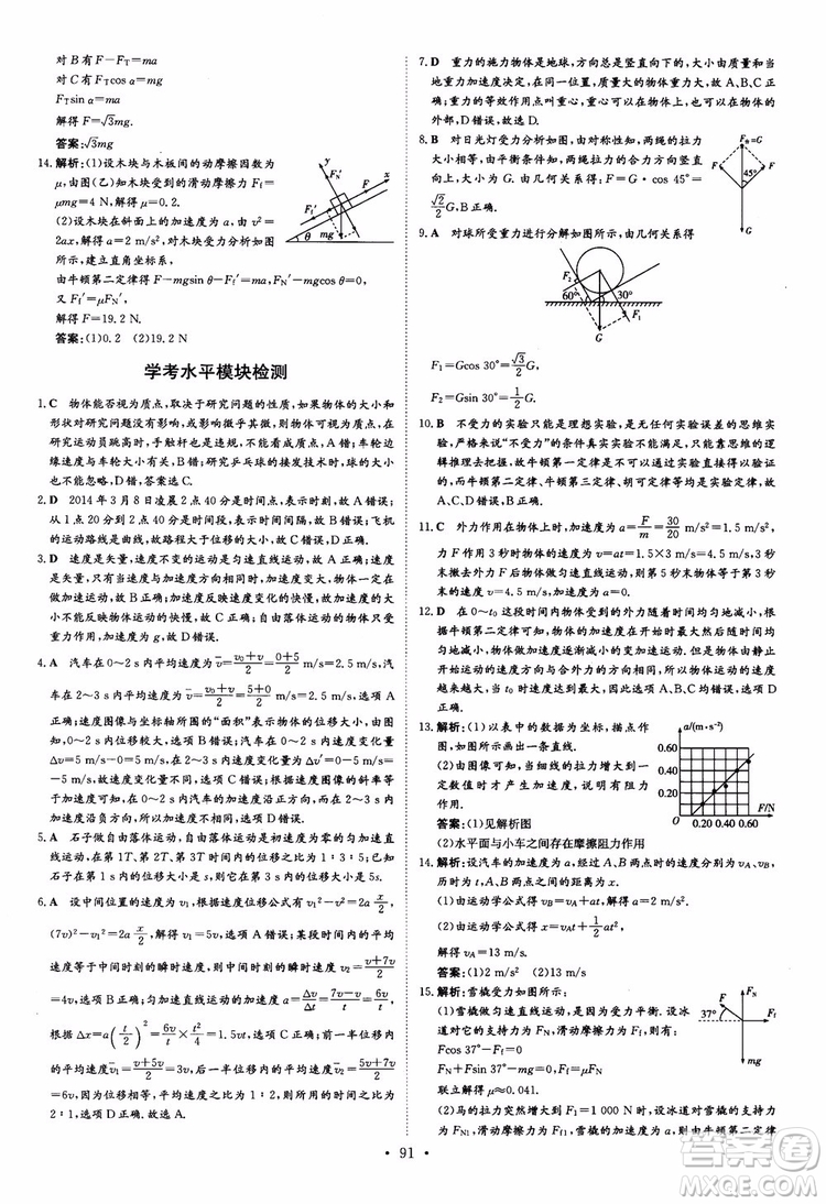 導(dǎo)與練2018年高中同步小題巧練必修1物理人教版參考答案