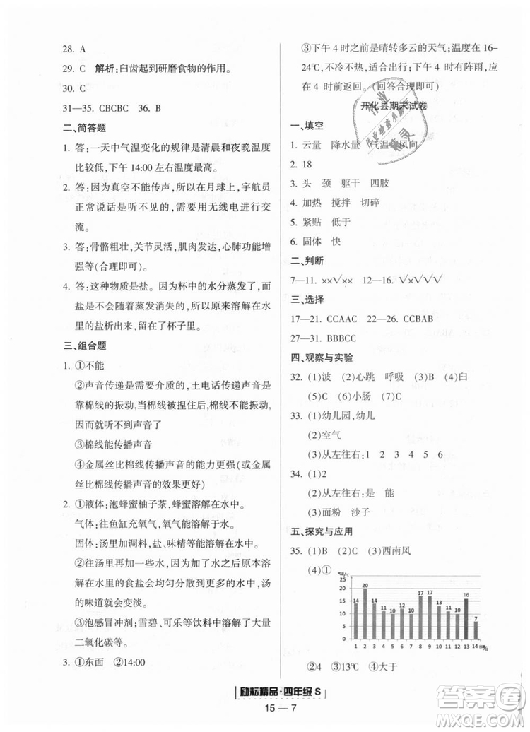 教科版勵耘書業(yè)2018浙江期末9787544965439科學(xué)四年級上冊參考答案