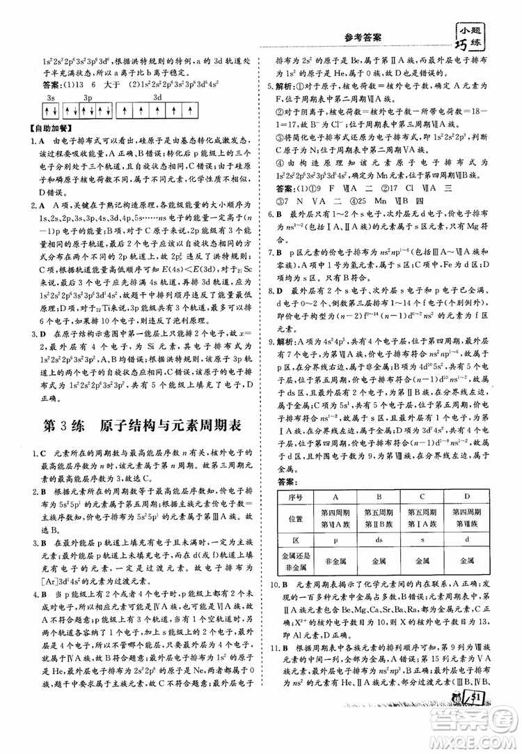 高中同步導與練2018年小題巧練化學選修3物質(zhì)結(jié)構(gòu)與性質(zhì)參考答案