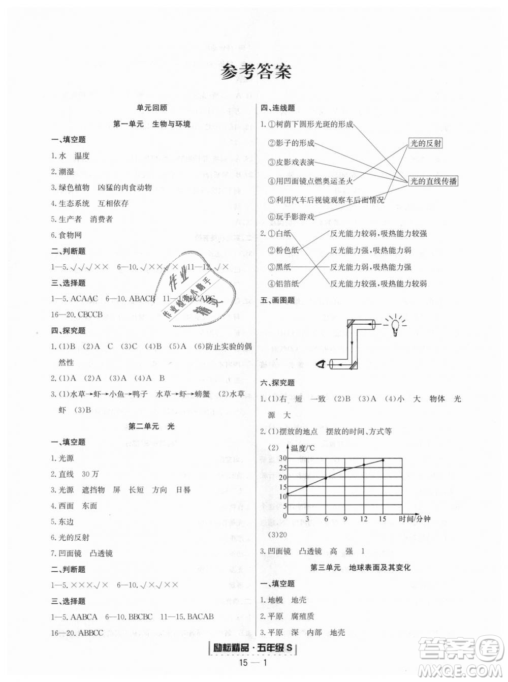 勵耘書業(yè)教科版9787544965446浙江期末2018秋科學五年級上冊答案