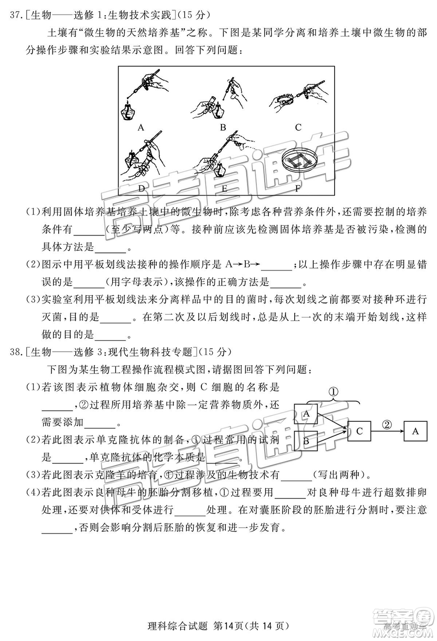 2019四川省眉山、遂寧、廣安、內江四市聯(lián)考理綜試題及參考答案
