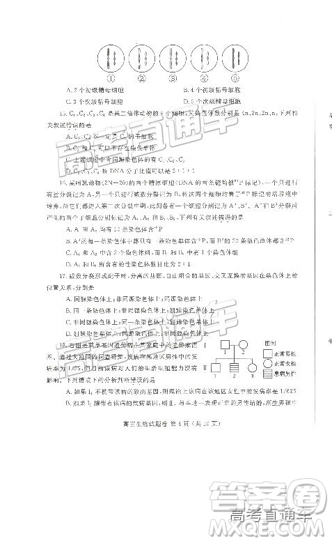 2019鄭州一測理綜試題及參考答案