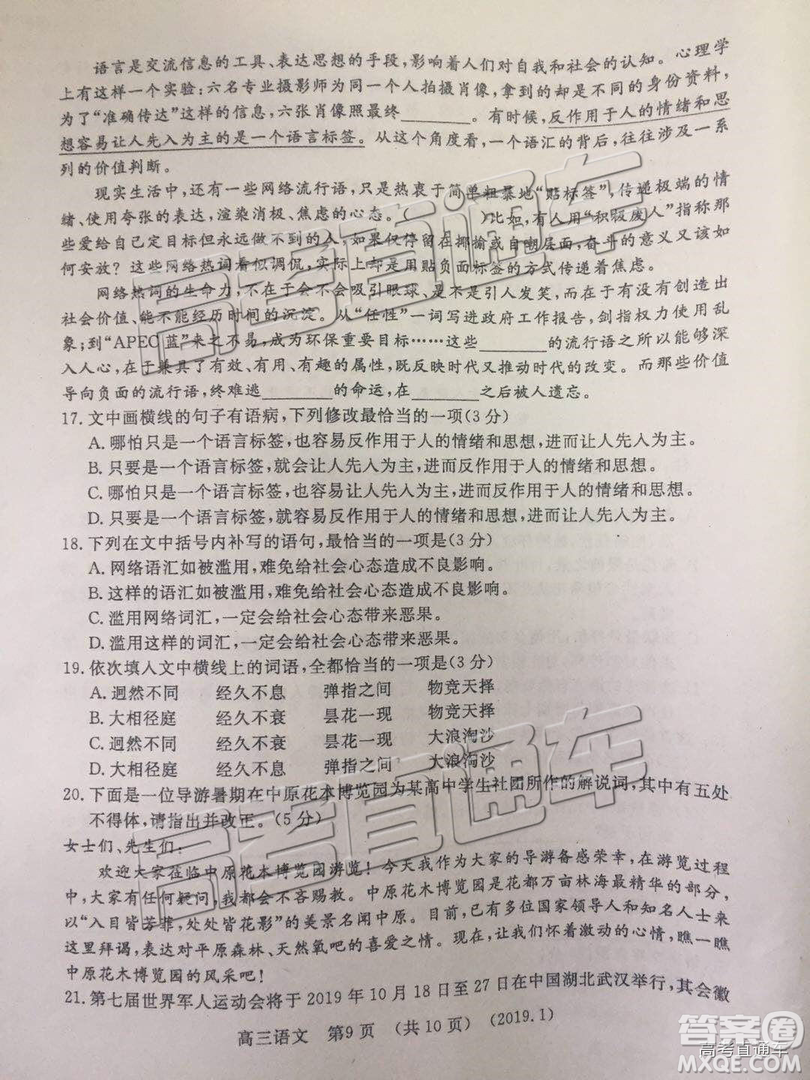 洛陽(yáng)市2018-2019學(xué)年高中三年級(jí)第一次統(tǒng)一考試語(yǔ)文試卷及答案解析