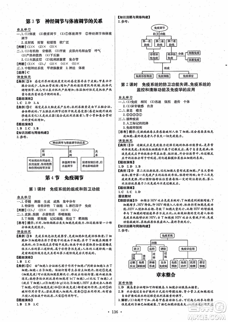 百年學典2021版高中全程學習導與練生物必修3人教版參考答案