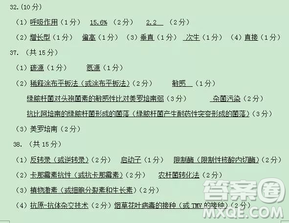 2018-2019學(xué)年度上學(xué)期沈陽市郊聯(lián)體期末考試高三理科綜合試題答案