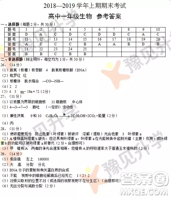 2018-2019鄭州高一年級(jí)上學(xué)期期末考試語(yǔ)文參考答案