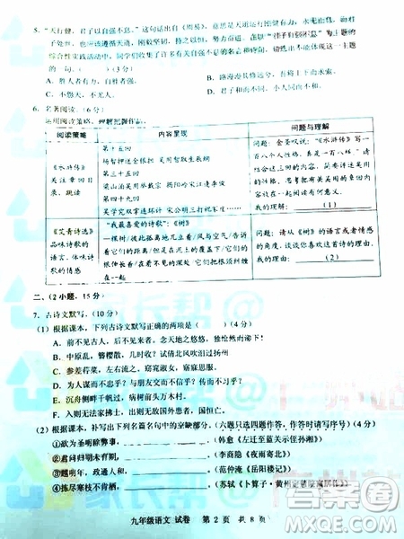 廣州市白云區(qū)2018學年第一學期學業(yè)水平調(diào)研測試九年級語文試卷及答案解析