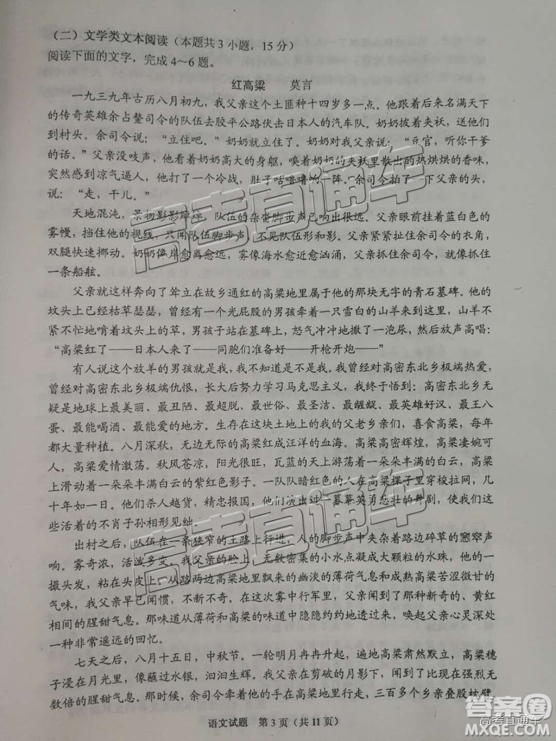 2019屆高三長(zhǎng)沙市統(tǒng)考語(yǔ)文試題及參考答案