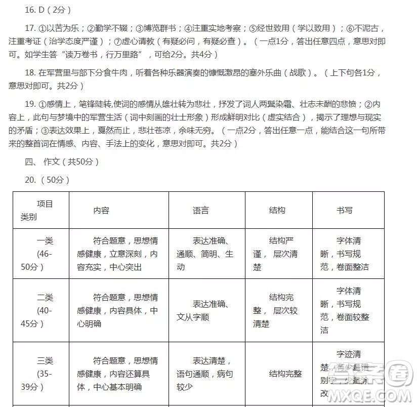 鄭州市2018-2019學(xué)年上學(xué)期期末考試九年級語文答案