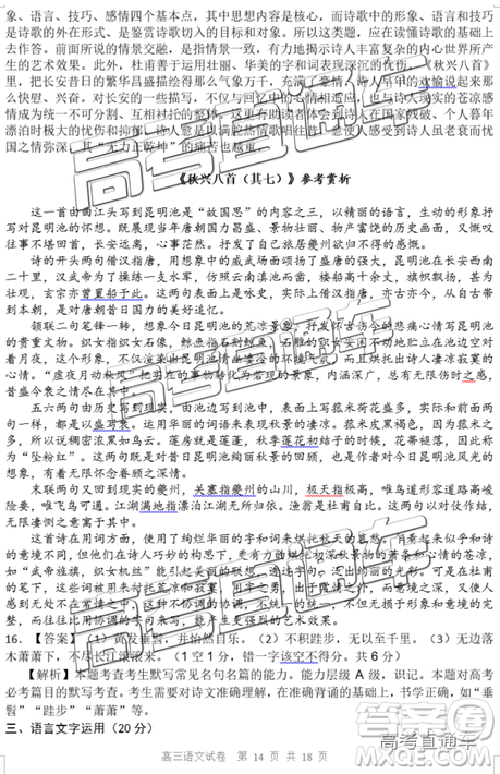清遠(yuǎn)市2018-2019學(xué)年度第一學(xué)期期末教學(xué)質(zhì)量檢測(cè)高三語文試題及答案解析