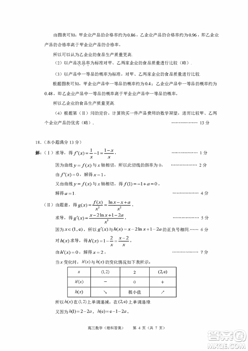 北京市西城區(qū)2018-2019學(xué)年度第一學(xué)期期末高三數(shù)學(xué)理科考試答案