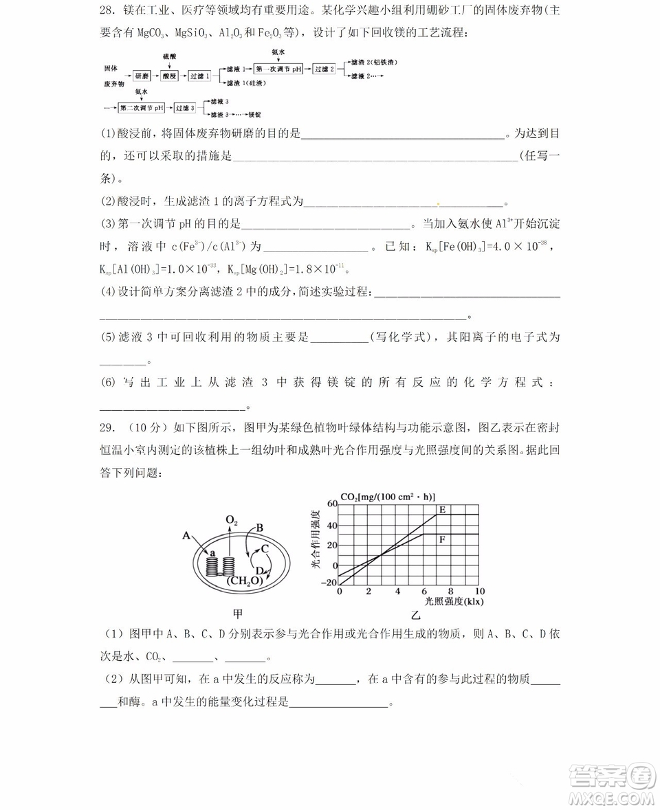 哈爾濱市第六中學(xué)2018-2019學(xué)年度上學(xué)期期末考試高三理科綜合試題及答案