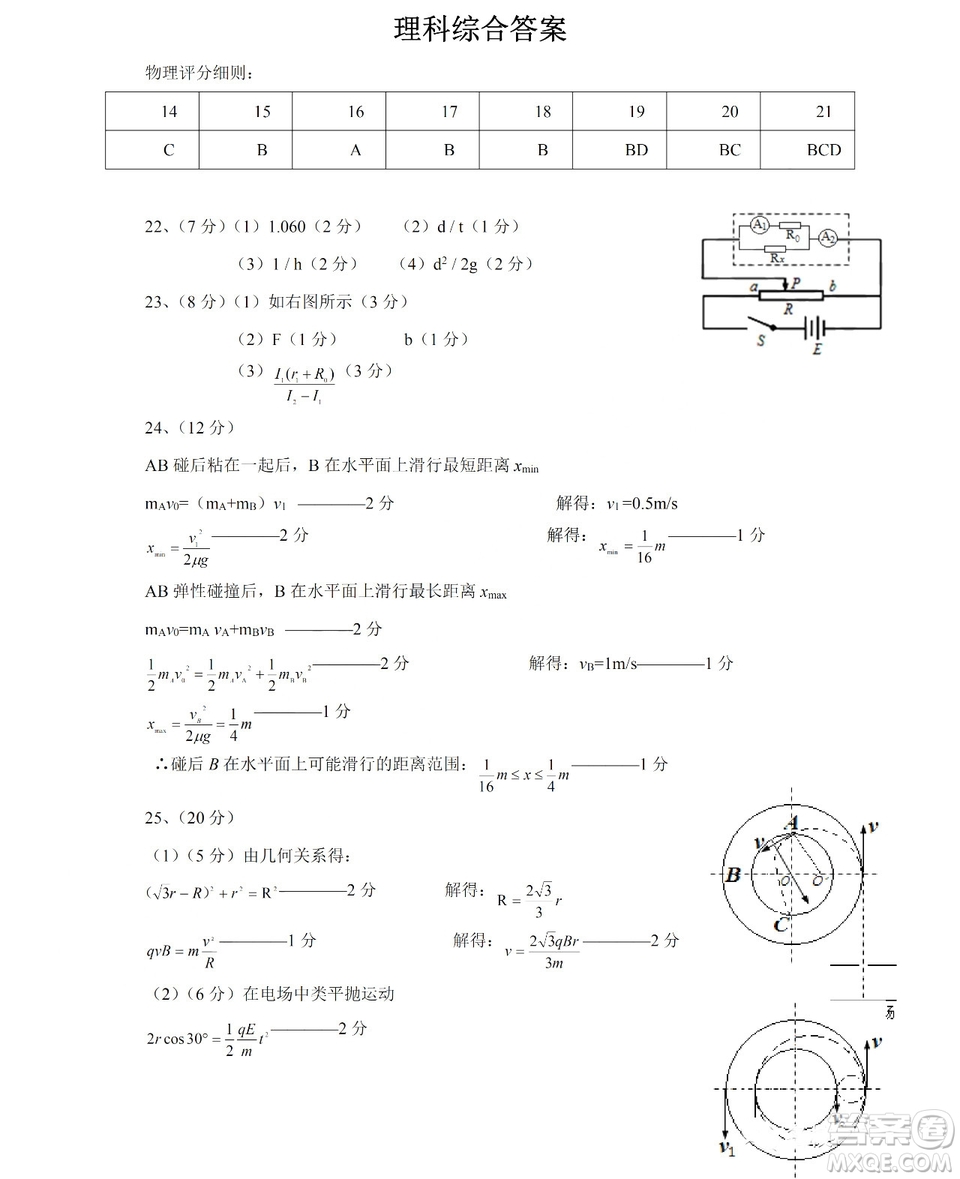 哈爾濱市第六中學(xué)2018-2019學(xué)年度上學(xué)期期末考試高三理科綜合試題及答案