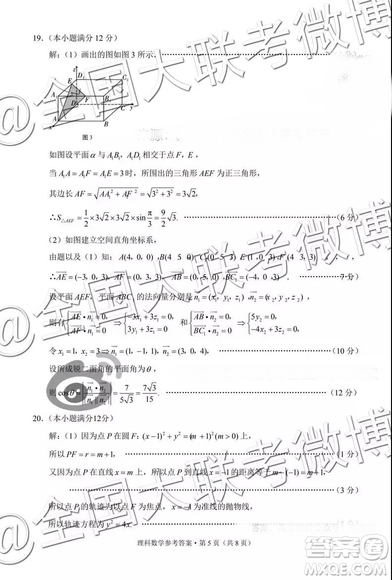 貴陽(yáng)第一中學(xué)2019屆高考適應(yīng)性月考卷五理科數(shù)學(xué)參考答案