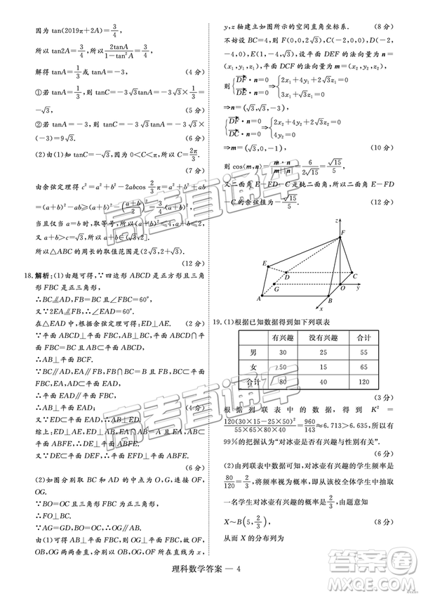 2019屆高三山西五地市聯(lián)考理數(shù)試卷及答案
