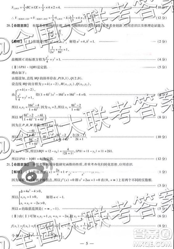 天一大聯(lián)考2018-2019學(xué)年高三上學(xué)期期末考文數(shù)參考答案