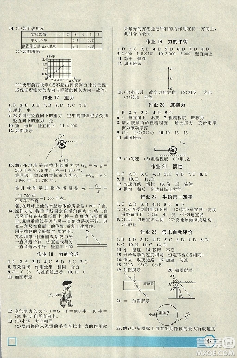 鐘書金牌2019寒假作業(yè)導與練物理八年級上海專版參考答案