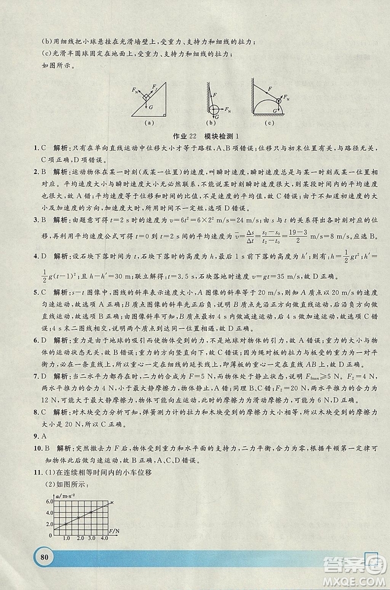 鐘書金牌2019寒假作業(yè)導與練物理高一上海專版參考答案