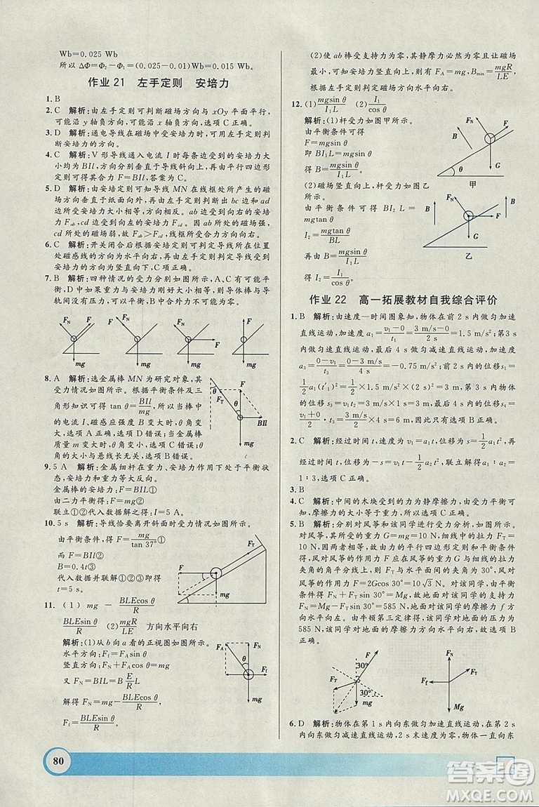 鐘書金牌2019年寒假作業(yè)導(dǎo)與練物理高二年級(jí)參考答案