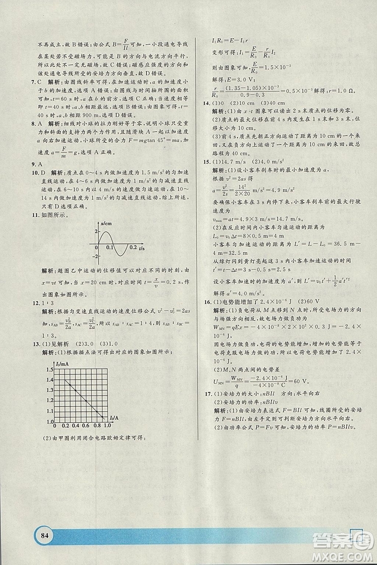 鐘書金牌2019年寒假作業(yè)導(dǎo)與練物理高二年級(jí)參考答案