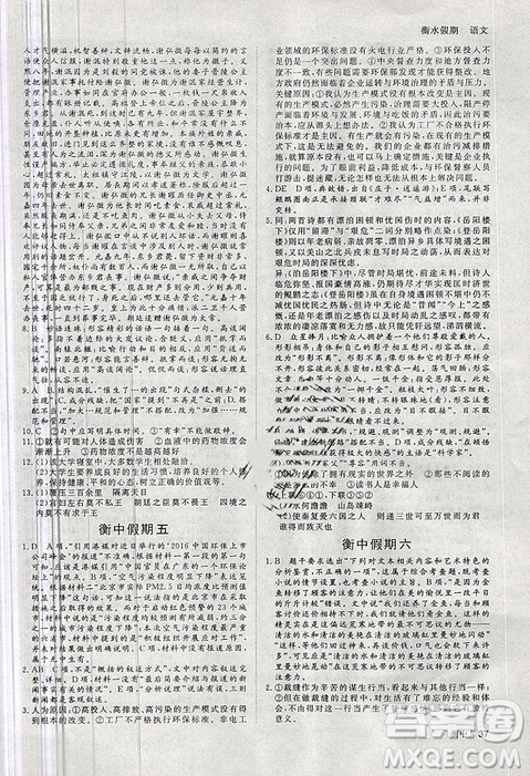 2019新版衡水假期寒假作業(yè)高二語(yǔ)文參考答案