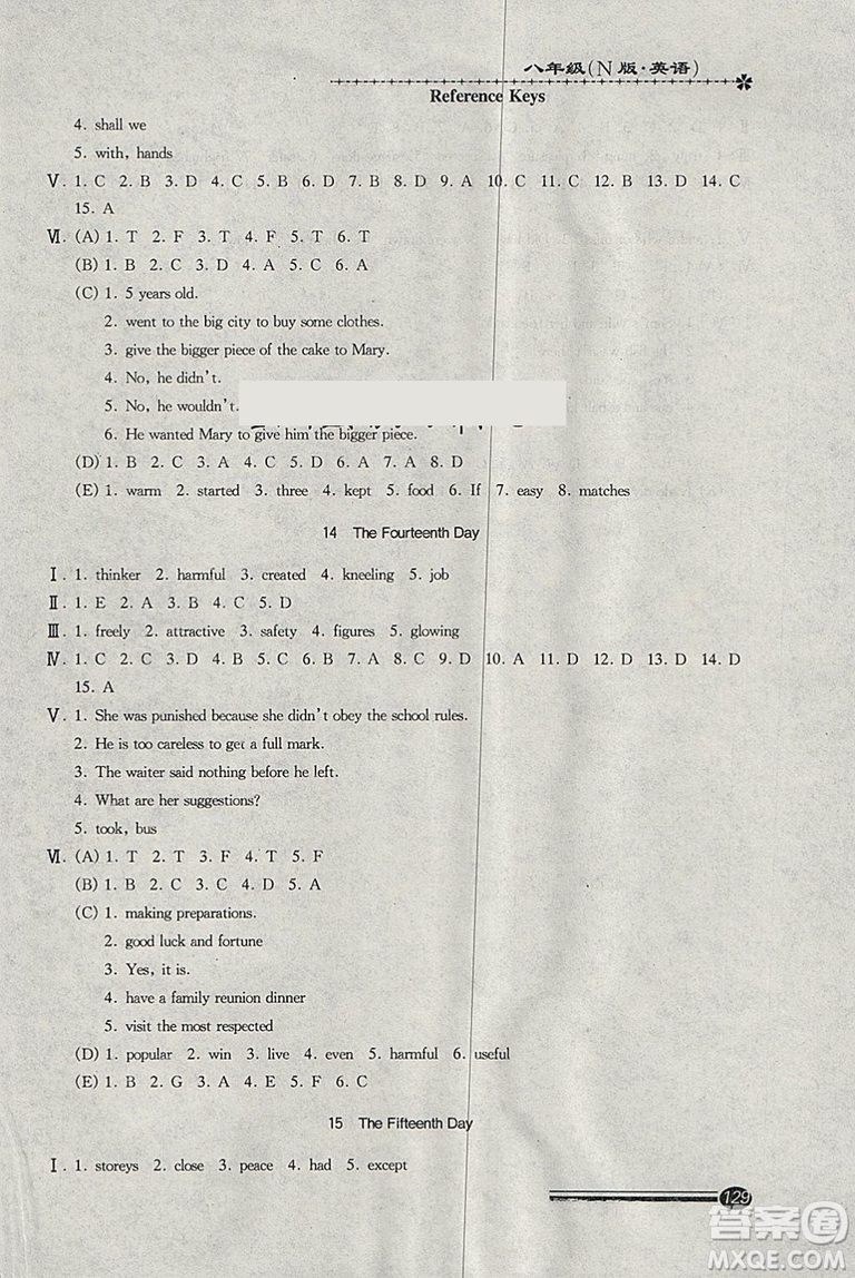 2019快樂(lè)寒假寒假能力自測(cè)英語(yǔ)試用本N版牛津版八年級(jí)參考答案