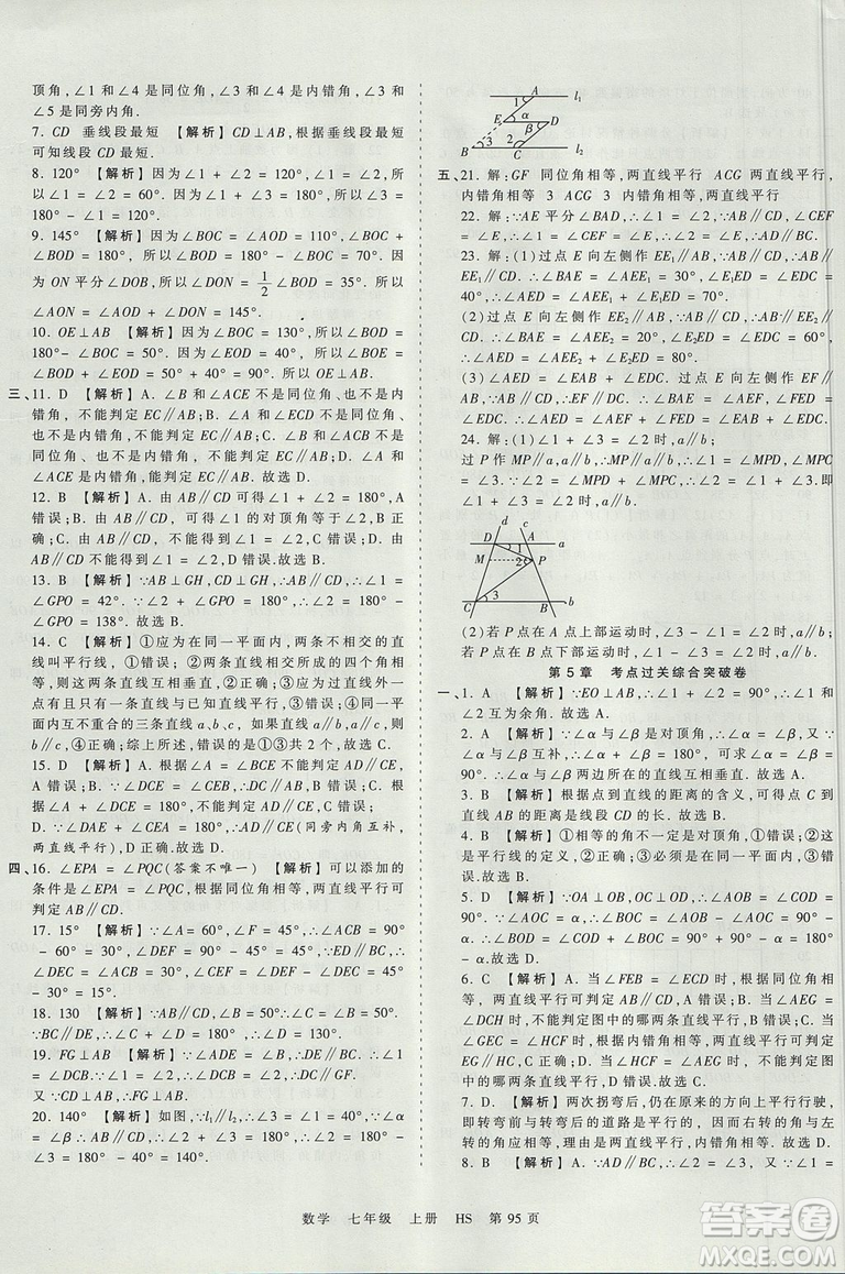 華師版HS2019版王朝霞考點梳理時習卷七年級上冊數(shù)學參考答案