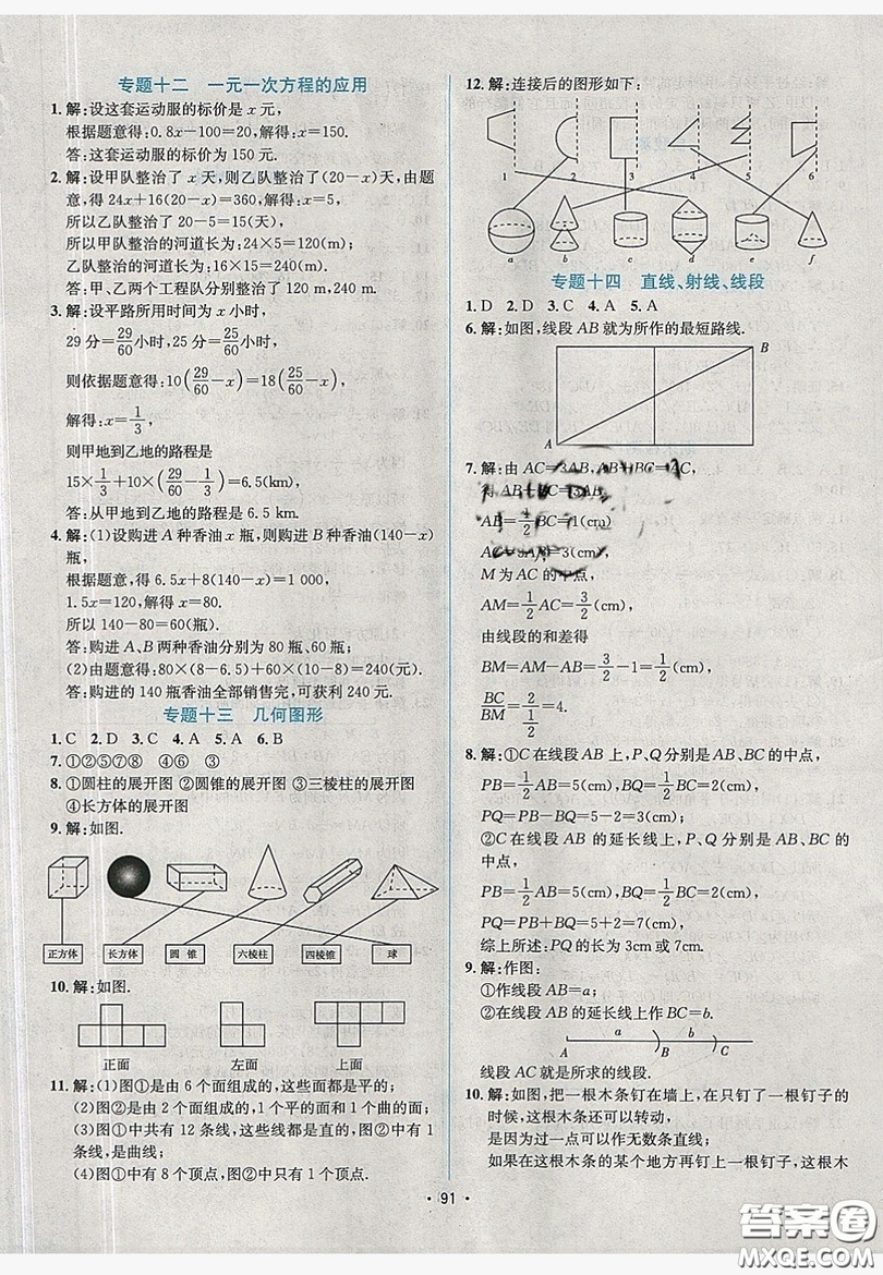 七彩假期期末大提升2019年寒假作業(yè)七年級數(shù)學(xué)答案