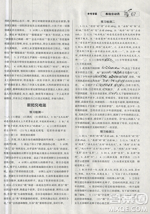 人教版RJ經(jīng)綸學(xué)典2019寒假總動(dòng)員七年級(jí)語文參考答案