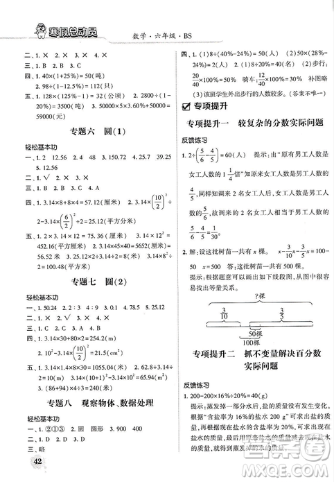 經(jīng)綸學(xué)典2019年寒假總動(dòng)員六年級(jí)數(shù)學(xué)北師版BS參考答案