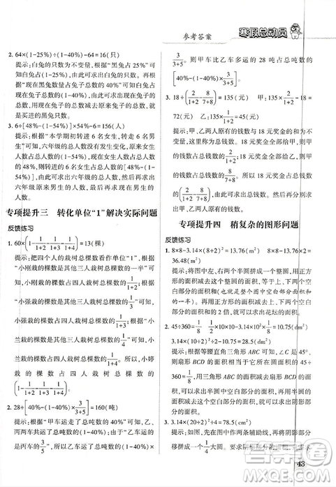 經(jīng)綸學(xué)典2019年寒假總動(dòng)員六年級(jí)數(shù)學(xué)北師版BS參考答案