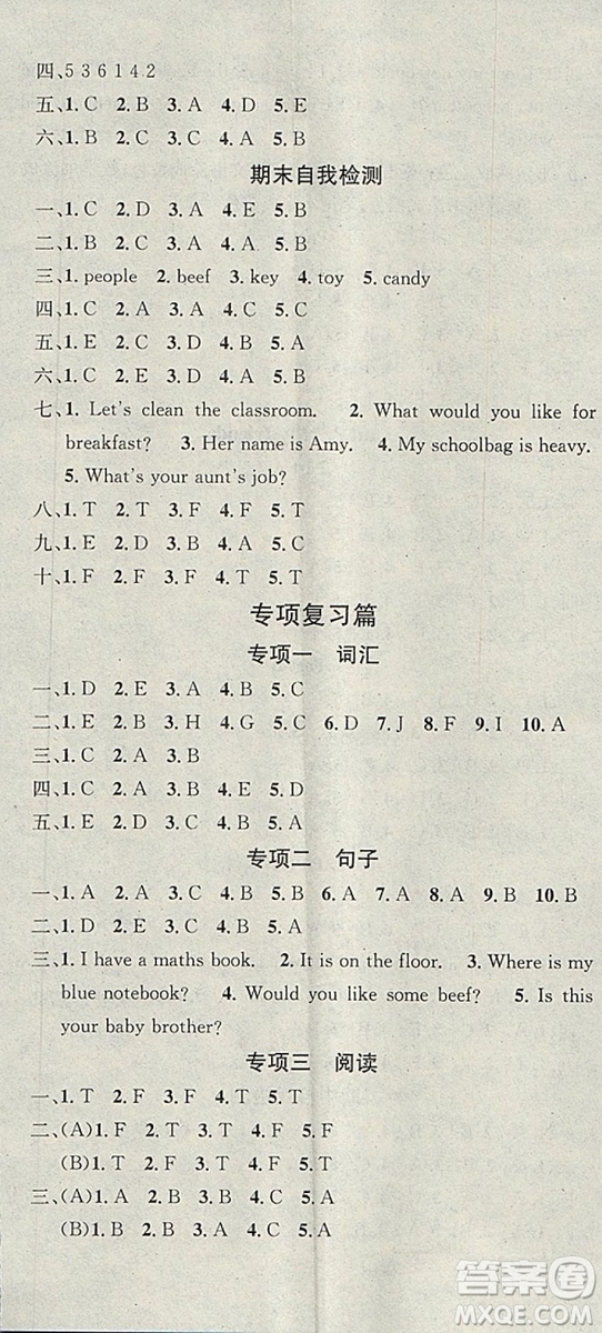 學(xué)習(xí)總動(dòng)員2019春寒假總復(fù)習(xí)四年級(jí)英語PEP人教版答案