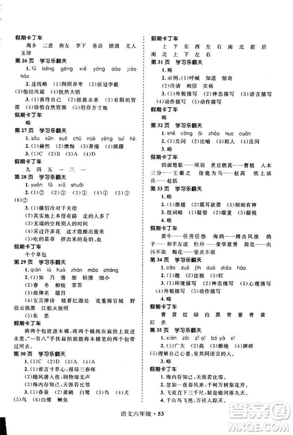2019年贏在起跑線小學(xué)生快樂寒假6年級(jí)英語(yǔ)參考答案