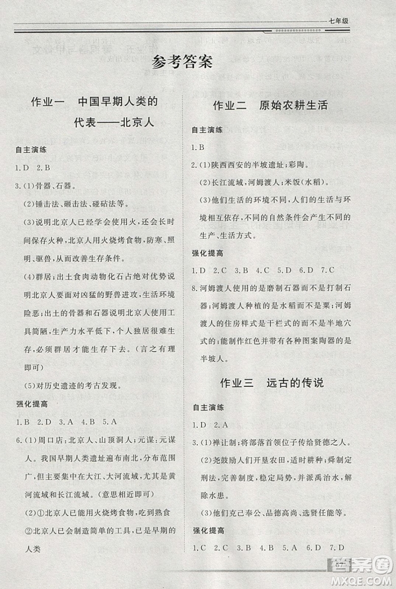 文軒圖書2019寒假假期生活指導(dǎo)七年級歷史答案