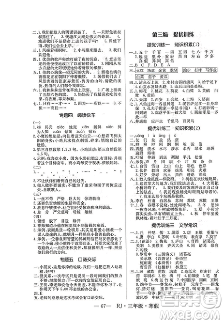高效A計(jì)劃寒假總動(dòng)員2019年期末寒假銜接三年級(jí)語(yǔ)文人教通用版答案