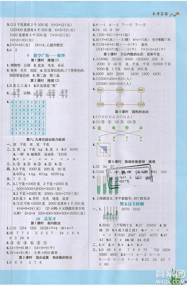 2019新版陽光同學(xué)二年級(jí)下冊課時(shí)優(yōu)化作業(yè)數(shù)學(xué)人教版參考答案