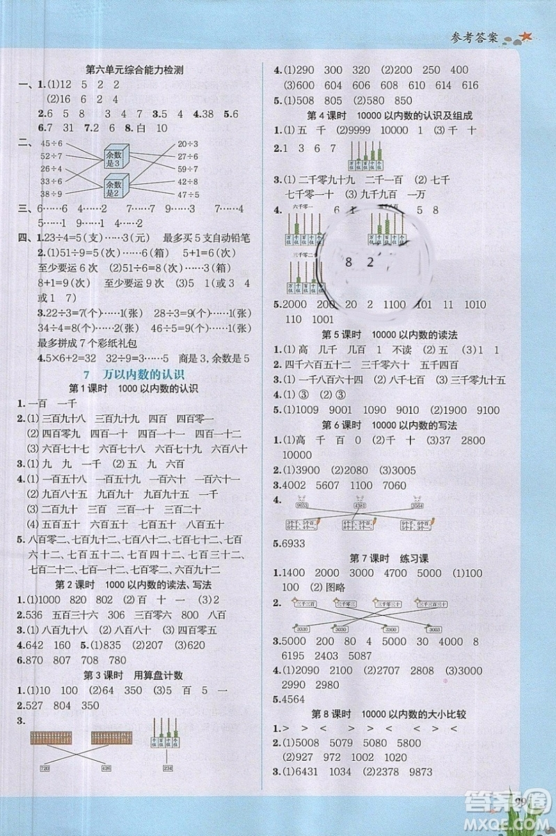 2019新版陽光同學(xué)二年級(jí)下冊課時(shí)優(yōu)化作業(yè)數(shù)學(xué)人教版參考答案