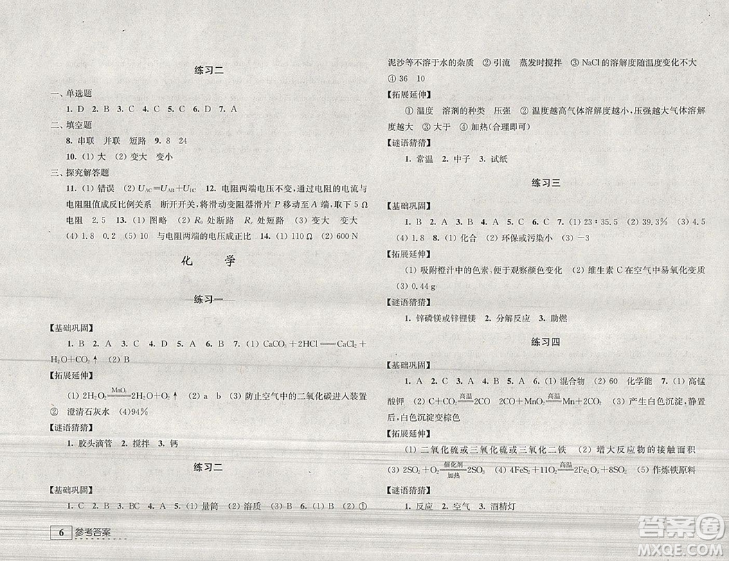 學(xué)習(xí)與探究寒假學(xué)習(xí)九年級合訂本2019年最新答案