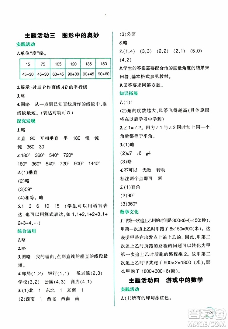2019年寒假樂園四年級(jí)數(shù)學(xué)Y版參考答案