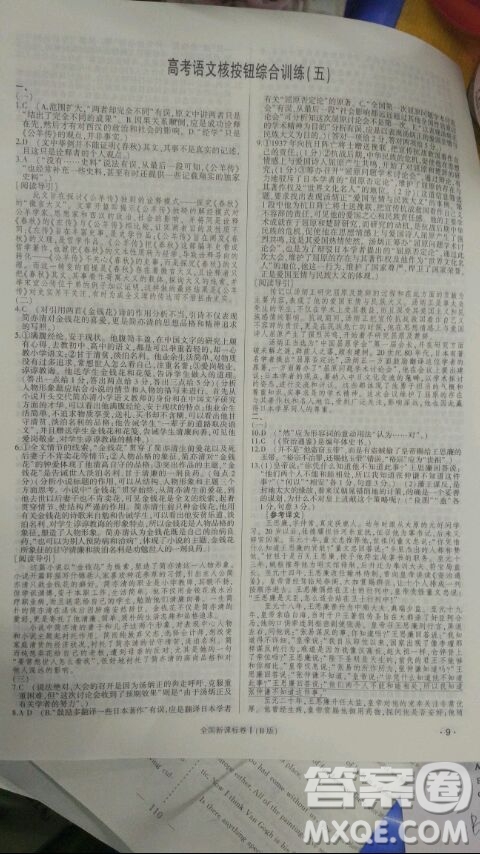 2019高考語文核按鈕綜合訓(xùn)練全國課標(biāo)卷B版答案