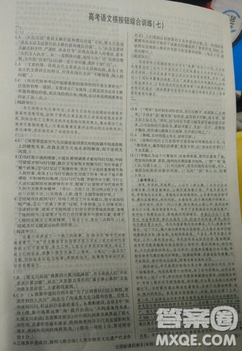 2019高考語文核按鈕綜合訓(xùn)練全國課標(biāo)卷B版答案