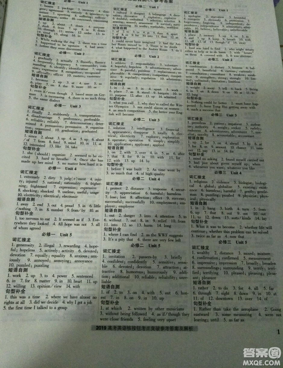 2019高考英語核按鈕考點(diǎn)突破全國(guó)新課標(biāo)學(xué)案人教版答案