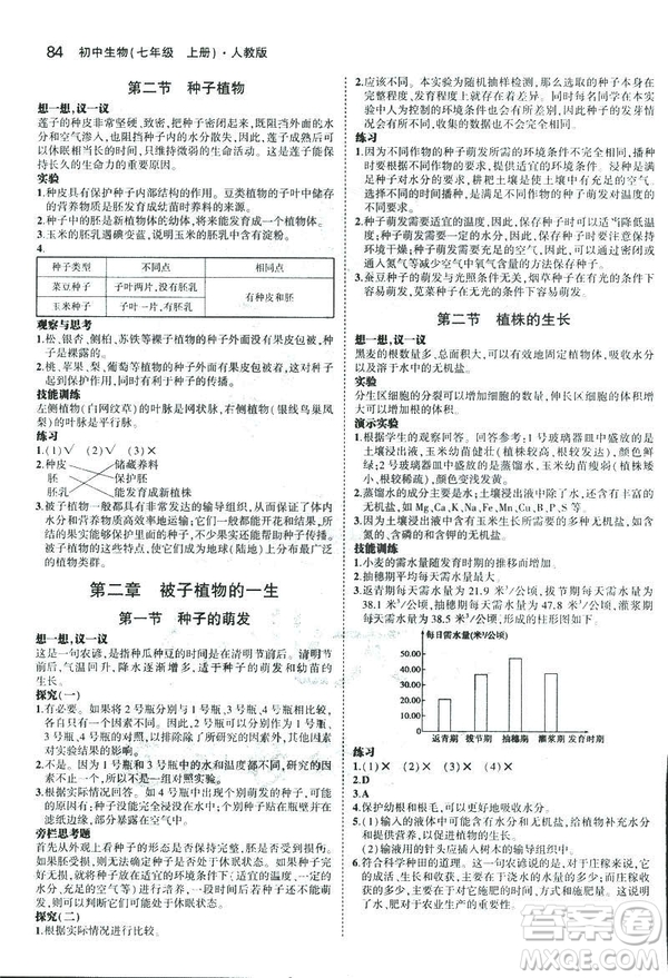 2019新版5年中考3年模擬七年級(jí)上冊(cè)生物人教版RJ參考答案
