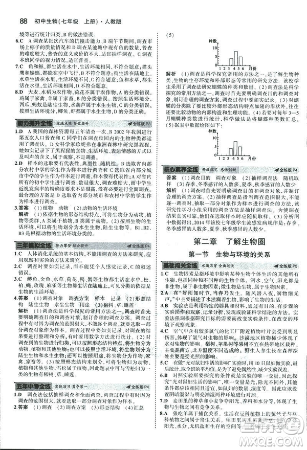 2019新版5年中考3年模擬七年級(jí)上冊(cè)生物人教版RJ參考答案